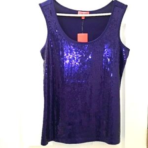 Carmen Marc Valvo Purple Sequin Sleeveless Top M